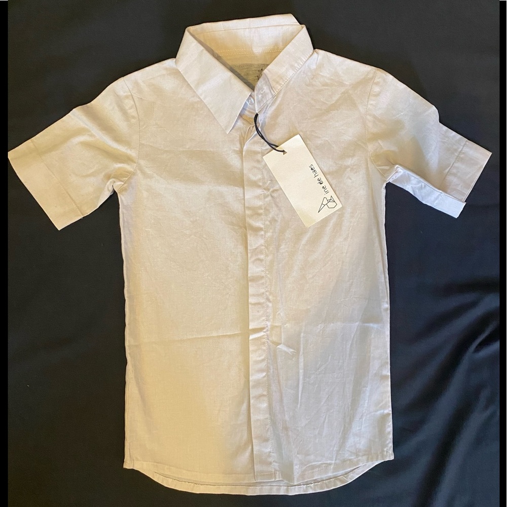 $101 NWT Ine De Haes 4 4T Dress Shirt Top Button Down Up Short Sleeve Artsy